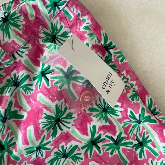 Crown & Ivy Palm Tree Shorts Scallop Hem 8 NWT - Picture 4 of 5